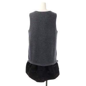 Chesty 20SS パールボタン ジレワンピース ひざ丈 リボン 異素材切替 ノースリーブ ウール混 F グレー 黒 ブラック