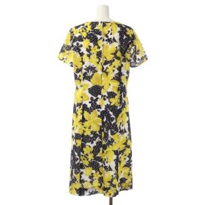 Leilian フラワーモチーフワンピース 半袖 ミモレ丈 フレア 総柄 9 白 黄 黒