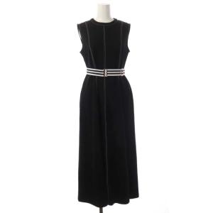 21SS ベルテッドジャージワンピース フレア ノースリーブ ベルト付き 36 ブラック ホワイト