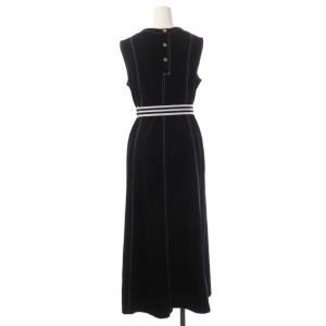 Diagram GRACE CONTINENTAL 21SS ベルテッドジャージワンピース フレア ノースリーブ ベルト付き 36 ブラック ホワイト