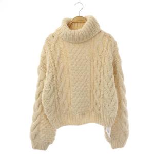 ケーブルハンドニット タートルネックニット セーター プルオーバー 長袖 F アイボリー