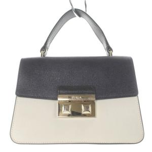 ハンドバッグ ミニ レザー ネイビー ホワイト