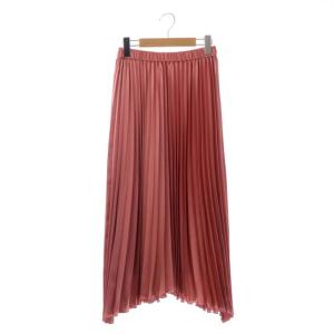 サテンイレギュラーヘムスカート ミモレ丈 プリーツ イージー 36 ピンク