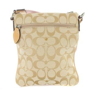 COACH シグネチャー ショルダーバッグ ナイロン レザー ピンク ベージュ