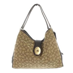 シグネチャー ワンショルダーバッグ ナイロン レザー ベージュ ブラウン