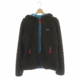 RETRO-X FLEECE CARDIGAN フードジャケット ジップアップ ボア S ダークブラウン ライトブルー