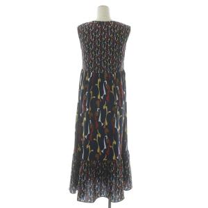 Diagram 21AW ワンピース ノースリーブ フレア ロング 切替 キカパターン ハーフボタン 36 紺 ネイビー マルチカラー