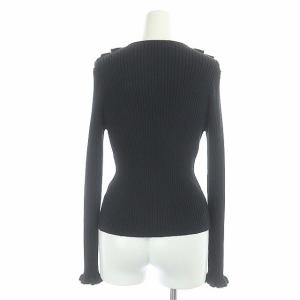 M'S GRACY ジップアップニット フリル カーディガン 長袖 リブ 40 ブラック アイボリー