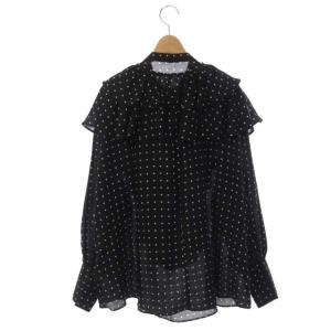 SNIDEL 21AW バリエフリルレイヤードブラウス シャツ 長袖 プルオーバー ドット 比翼仕立て ONE 黒 白 ブラック ホワイト