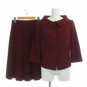 セットアップ ジャケット 総裏地 フレアスカート 膝丈 ウール S M レッド