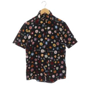 シャツ 半袖 ショートスリーブ フラワー プリント 花柄 2 ブラック マルチカラー