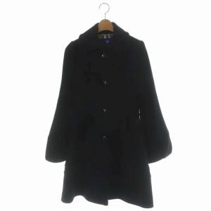 ウール バルーンスリーブ フレアコート ステンカラーコート ロング 38 ブラック