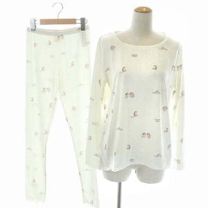 セットアップ 上下 ルームウェア ナイトウェア プリント カットソー 長袖 スリムパンツ イージー F オフホワイト