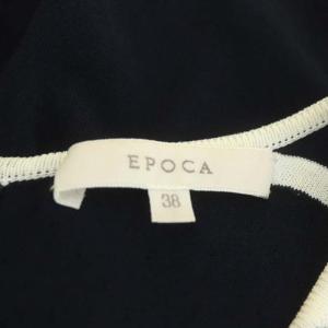 EPOCA ニット ノースリーブ ワンピース ミモレ丈 フレア バイカラー 38 ネイビー ホワイト