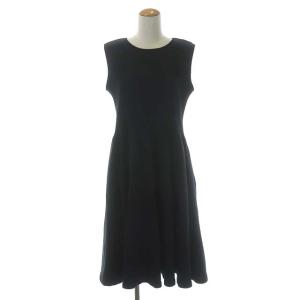 Knit Dress RIPPLE ニットワンピース ノースリーブ リブ 切替 フレア ロング クルーネック 40 黒 ブラック