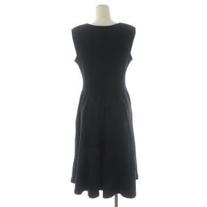 FOXEY BOUTIQUE Knit Dress RIPPLE ニットワンピース ノースリーブ リブ 切替 フレア ロング クルーネック 40 黒 ブラック