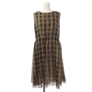39685 Palette Ribbon ワンピース ひざ丈 ノースリーブ チェック 40 モカ