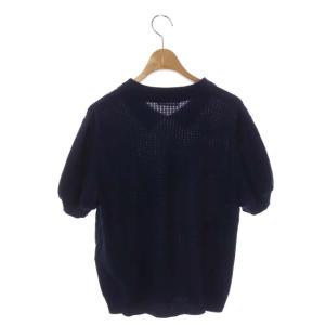 FOXEY NEW YORK コットン襟付きニット カットソー 半袖 プルオーバー 40 ネイビー