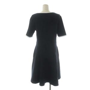 FOXEY NEW YORK COLLECTION ワンピース ニット 半袖 ショートスリーブ フレア 膝丈 クルーネック 40 黒 白 ブラック ホワイト