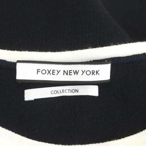 FOXEY NEW YORK COLLECTION ワンピース ニット 半袖 ショートスリーブ フレア 膝丈 クルーネック 40 黒 白 ブラック ホワイト