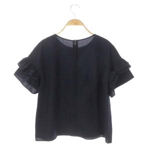 FOXEY NEW YORK Ruffle Trim Sleeve Tee ブラウス 半袖 プルオーバー 40 ダークネイビー