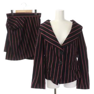 アングロマニア セットアップ テーラードジャケット スカート ストライプ 42 黒 赤