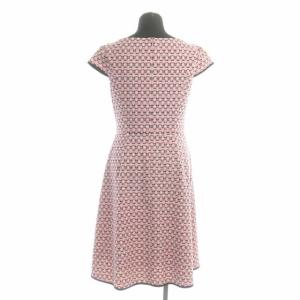 TOCCA 総柄 リボン ショートスリーブ ワンピース 膝丈 0 ピンク ブラック ホワイト