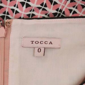 TOCCA 総柄 リボン ショートスリーブ ワンピース 膝丈 0 ピンク ブラック ホワイト