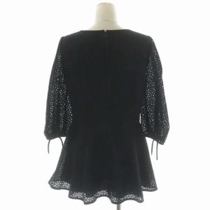 TO BE CHIC 22SS スモールエンブロイダリー チュニックブラウス プルオーバー 七分袖 パンチングレース 40 黒 ブラック