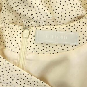 CELFORD 21SS ドットカシュクールワンピース ロング 長袖 セミフレア ウエストリボン 38 アイボリー