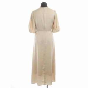 CELFORD 21SS サテンワンピース ロング 五分袖 Vネック フレア ウエストリボン付き 38 ピンクベージュ