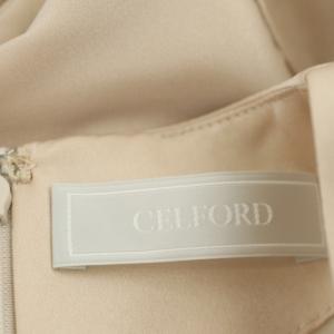 CELFORD 21SS サテンワンピース ロング 五分袖 Vネック フレア ウエストリボン付き 38 ピンクベージュ