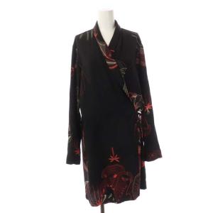 総柄ガウンカーディガン ショールカラー シルク XS アイボリー ブラック レッド