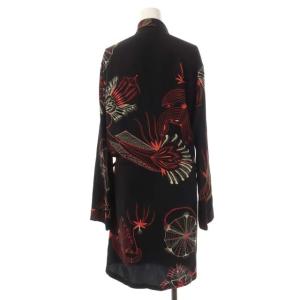 DRIES VAN NOTEN 総柄ガウンカーディガン ショールカラー シルク XS アイボリー ブラック レッド