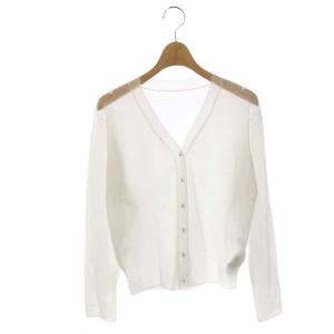20SS シアーリブニットカーディガン 長袖 Vネック ラメ 36 白 ホワイト