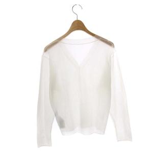 CELFORD 20SS シアーリブニットカーディガン 長袖 Vネック ラメ 36 白 ホワイト