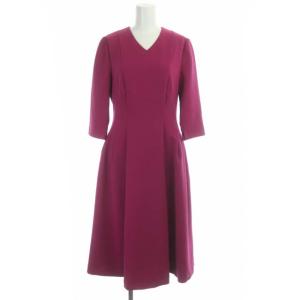 19SS フィット&フレアーステッチワンピース ロング 七分袖 38 ピンク
