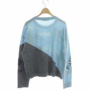 alice + olivia ニット セーター 長袖 プルオーバー スパンコール ビーズ 柄 ステイシー クルーネック M/M グレー ライトブルー