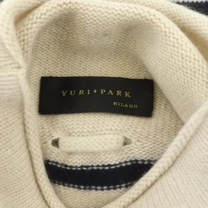 YURI PARK ニット セーター 長袖 ハイネック リボン カシミア ボーダー ベージュ