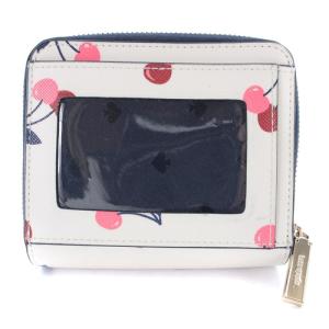 kate spade new york 財布 チェリー 二つ折り ラウンドファスナー ロゴ 白 ホワイト 紺 ネイビー K6022