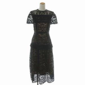 ケープ風オーナメントレースワンピース 半袖 マキシ ロング フレア 36 ブラック