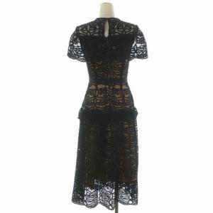 CELFORD ケープ風オーナメントレースワンピース 半袖 マキシ ロング フレア 36 ブラック