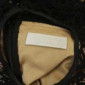 CELFORD ケープ風オーナメントレースワンピース 半袖 マキシ ロング フレア 36 ブラック