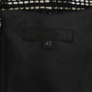 TO BE CHIC 切り替えレースツイードワンピース 膝丈 フレア 半袖 クルーネック フリンジ ウール 42 黒 ブラック 白 ホワイト ベージュ