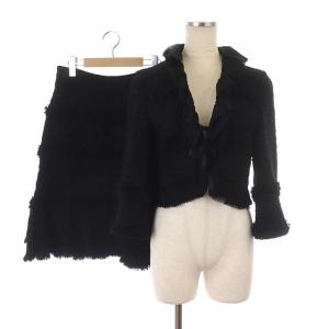 スーツ セットアップ ツイードジャケット スカート ひざ丈 ラメ フリル ブラック