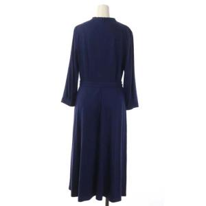ANAYI ワンピース 七分袖 フレア ひざ丈 Vネック ベルト付き 38 ネイビー
