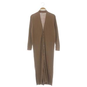 ギザコットンリブVネックロングカーディガン ニット 長袖 S 茶色 ブラウン