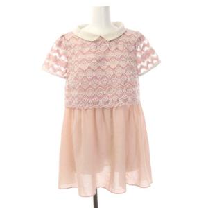 チュニック 半袖 フェイクレイヤード レース  襟付き 38 ピンク 白 ホワイト
