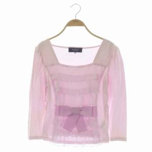 フリルティアードカットソー リボン プルオーバー 七分袖 38 ピンク