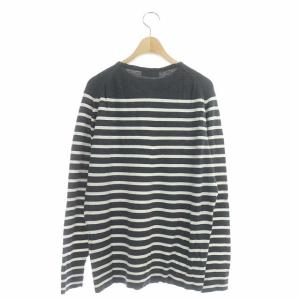 JOHN SMEDLEY クルーネックウールボーダーニット カットソー 長袖 プルオーバー S グレー 白 ホワイト